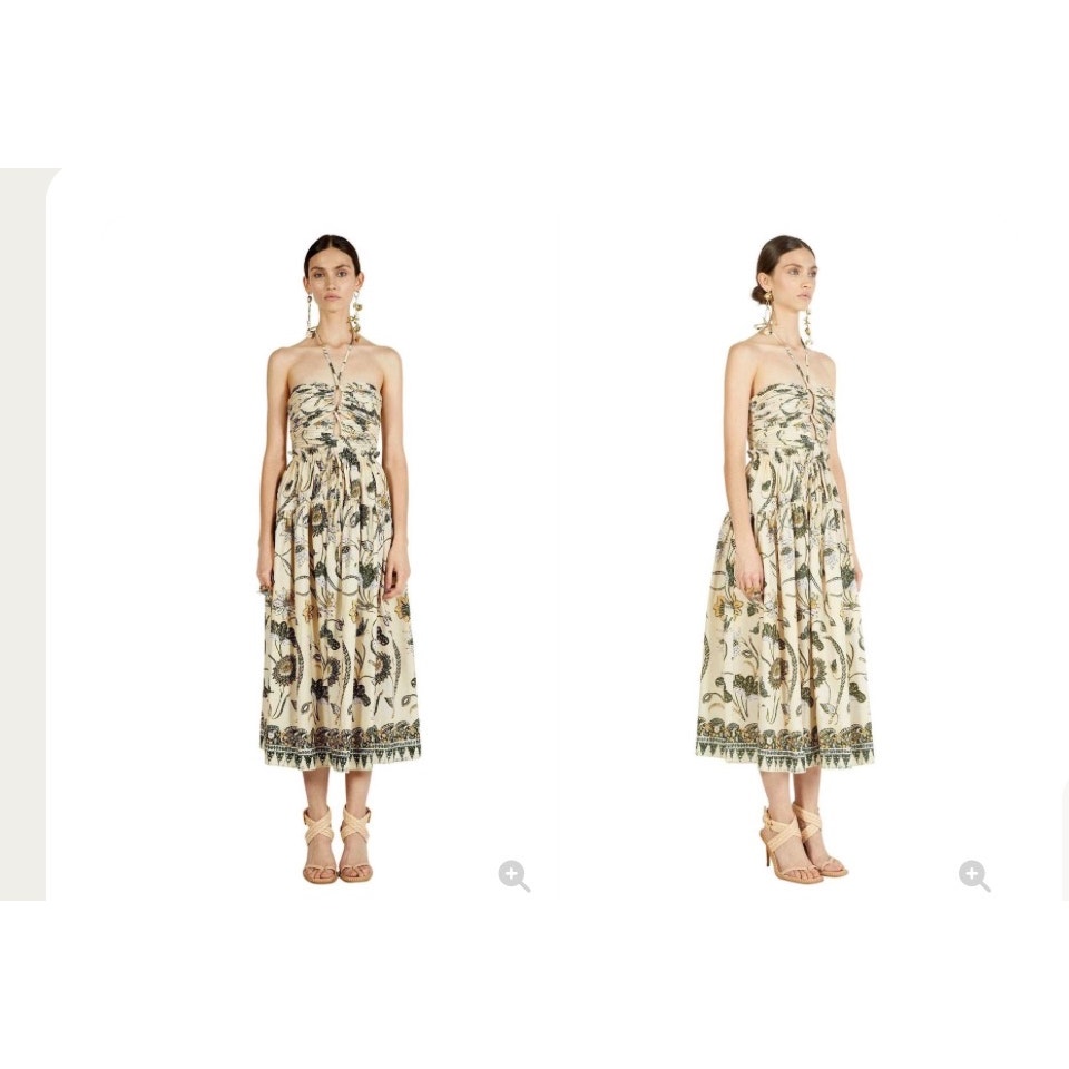 Ulla Johnson Ella Lemon Balm Floral Cut Out Halter Midi Dress Size 2